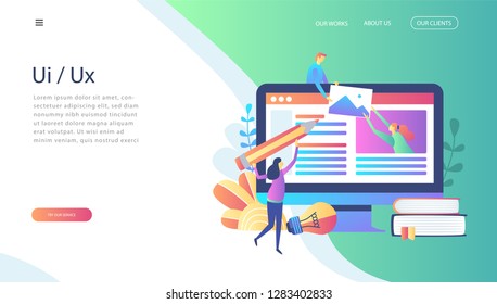 Concept Ui/ Ux and web design, desktop website design development process. Modern flat design, programming , teamwork, startup, design process, idea through concept, testing, SEO, social marketing