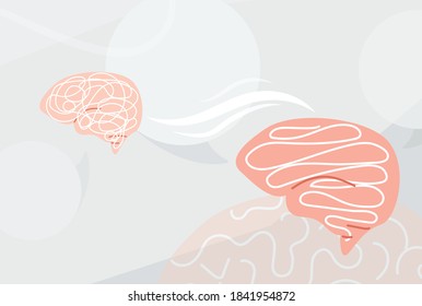 Concept understand, explanation mind background. Vector illustration of two brains and process, connection between them.