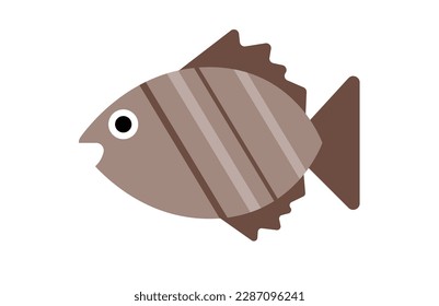 Concepto Peces submarinos peces ovales marrones con tira diagonal. Esta ilustración es un concepto de dibujo gráfico vectorial plano que representa una escena submarina con un pez oval marrón. Ilustración vectorial.