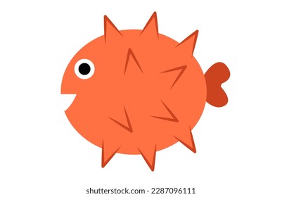 Concepto Peces submarinos peces de capucha roja. Esta ilustración plana basada en la web es una imagen vectorial de dibujos animados de un único y adorable pez erizo rojo. Ilustración vectorial.