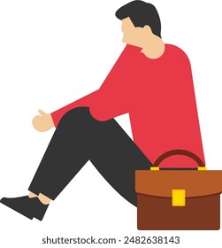 Concept of unemployment causing financial problems, debt or bankrupt office worker, no income to pay mortgage or bank loan concept, depressed unemployed businessman sitting with big dollar bills