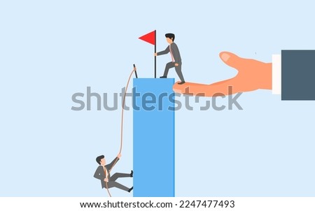 concept of unfair competition, hard work vs privilege. unhealthy business competition, one is struggling half to death, the other is helped by the link and advantages that he has