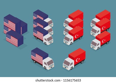 Concept of United States of America and Turkey trade war.