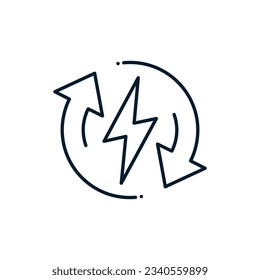 Concept updated energy, recharge. Vector linear icon isolated on white background.