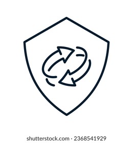 Concept of updating the protection system. vector linear icon isolated on white background.