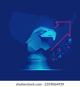 concept of USA business metaphor, graphic of eagle chess piece with economy element