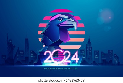 concept of USA election 2024 campaign, graphic of eagle chess with USA election 2024 logo