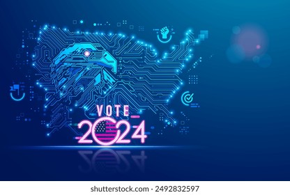 concept of USA election 2024 campaign, graphic of futuristic eagle combined with USA map and election 2024 logo