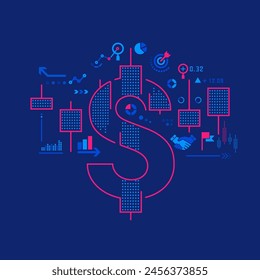 concept of USA stock market investment, graphic of dollar sign combined with candlestick graph