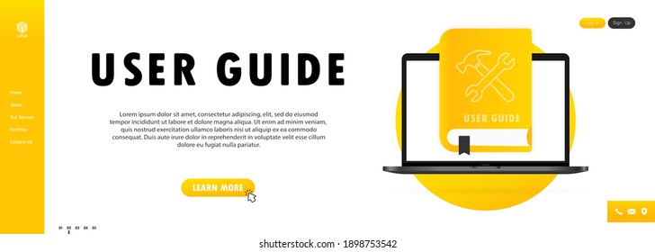 Concept User Guide FAQ book for web page, banner, social media. User Guide book. Vector illustration