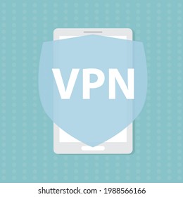 concept of using app VPN (Virtual Private Network) on the phone- vector illustration