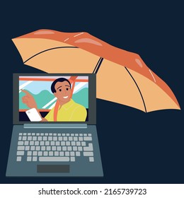 The concept of using a laptop. People communicate via video link or watch movies.vektor
