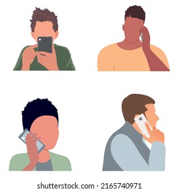 The concept of using a mobile phone or graphics tablet. People communicate via video call or write messagesvektor