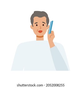 Concepto para usar smartphone. Hombre hablando en el smartphone. Ilustración plana vectorial.																			