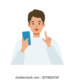 Concept for using smartphone. Man talking on the smartphone. Vector flat illustration.																			
