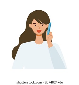 Concept for using smartphone. woman talking on the smartphone. Vector flat illustration.																			