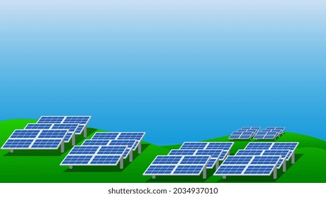 Concept using solar panels for renewable energy production to protect environment with copy space. Vector illustration.