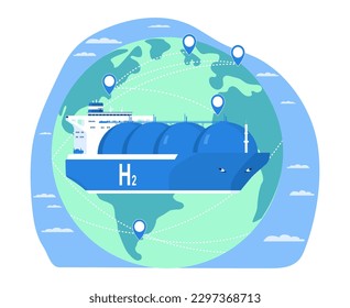 The concept of using and transporting hydrogen as an energy source. Vector illustration.