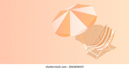 Concept of Vacation. Sunbed with sunshade on light background. Flat style vector illustration