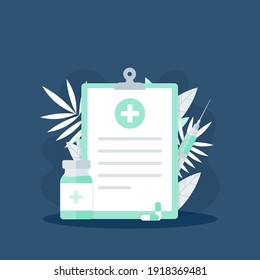 Concept Of Vaccination, Health Check Up, Health Insurance, Medical History. Clipboard, Vector Illustration, Flat Design