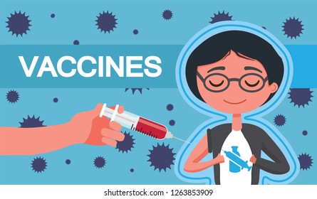 Concept of vaccination. Health, prophylaxis, artificial immunity, protection of children. Vector illustration