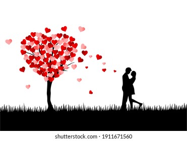 Concept of valentine day, romantic couple under a love tree	