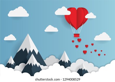 Concept of Valentine's Day, Art paper flying heart balloons. vector illustration. Wallpapers, leaflets, invitations, posters, brochures, banners. EPS 10