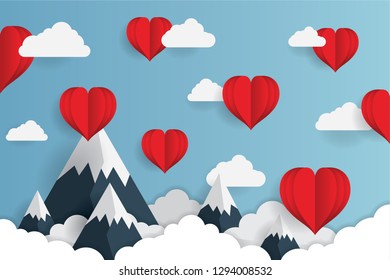 Concept of Valentine's Day, Art paper flying heart balloons. vector illustration. Wallpapers, leaflets, invitations, posters, brochures, banners. EPS 10