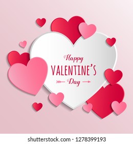 Concept of Valentine's Day greeting card with paper hearts. Vector