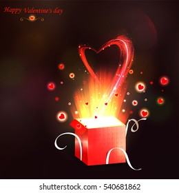 The concept of Valentine's Day . Open gift box with fly hearts on colorful bright background. vector illustration