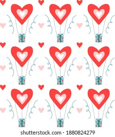 Concepto de San Valentín. Flor de patrón sin foco con regalo, presente y corazón. Diseño para afiches, banner, volante, web, tarjeta, fiesta, invitación, fondo de pantalla, papel, boda, madre o día de la madre.