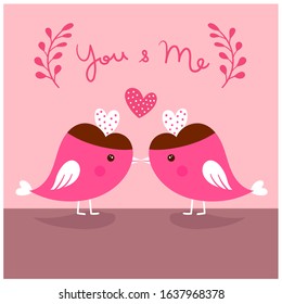 Concept of Valentine's day. Two pink birds together.Vector flat illustration.