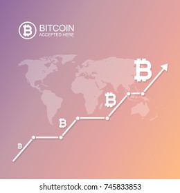 The concept of value and growth of Bitcoin cost. Banner. Vector picture.