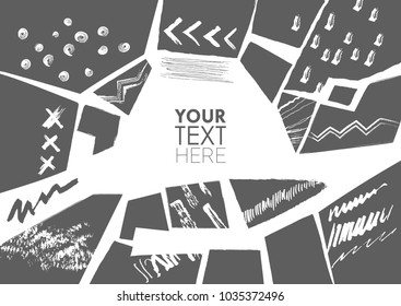 Concept of a vector banner made of black polygons and traces of brushes on a white background.