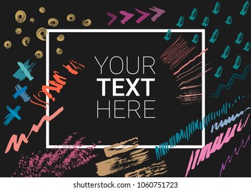 Concept of a vector banner made of colored traces of brushes on a black background.