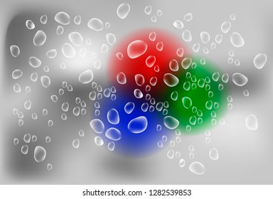 Concept vector blurry bokeh background with raindrops on the window glass