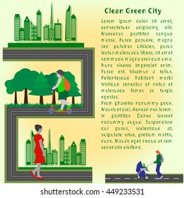 Concept vector booklet green clean city to stroll and relax people,  flat style