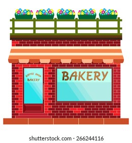 Concept of vector cartoon bakery and coffee shop.
