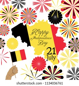 concept vector design for Belgium independence day with map and abstract fireworks