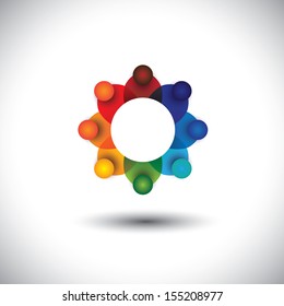 concept vector of employees or executives or workers meeting. The graphic also represents social media communication, school kids playing, workers engagement, employee interactions