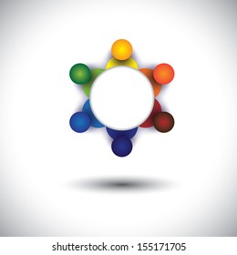 concept vector of employees, workers or executives meeting in circle. The graphic also represents social media interaction & engagement, children talking in school, workers discussions, community talk