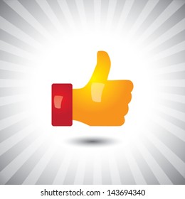 Concept Vector- Glossy Orange, Yellow Social Media Like Hand Icon. The Illustration Shows A Shiny Like Sign Or Symbol Used In Social Media Websites Like Facebook