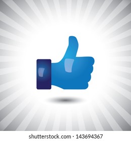 Concept Vector- Glossy, Stylish Social Media Like Hand Icon(Symbol). The Illustration Shows A Shiny Like Sign Or Icon Used In Social Media Websites Like Facebook, Etc