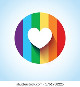 Concept vector - glossy, stylish social media love symbol. Vector icon of rainbow heart, lgbt community sign. symbol of homosexual love, Shadow icon. EPS