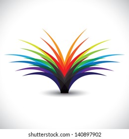 Concept vector graphic- abstract colorful plant in rainbow colors. The illustration shows leaves of a plant in blue, green, orange and red colors