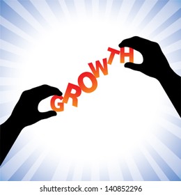 Concept vector graphic- hand silhouette arranging words growth. The illustration shows the letters of the word held between two hands and balancing them