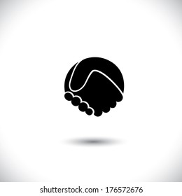 Concept vector graphic icon - abstract hand shake silhouette. This graphic illustration can also represent new partnership, friendship, unity and trust, greetings, forging ties, business meeting, etc 