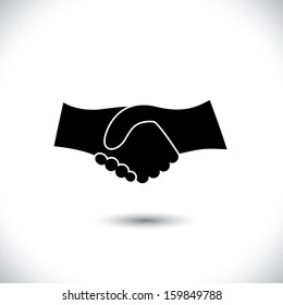 Concept vector graphic icon - business hand shake in black & white. This handshake icon can also represent new partnership, friendship, unity and trust, greeting & gestures, etc