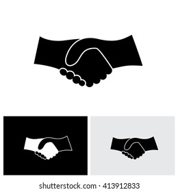 Concept vector graphic icon - business hand shake in black & white. This handshake icon can also represent new partnership, friendship, unity and trust, greeting & gestures, etc