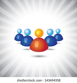 Concept vector graphic- leader & employees or executives icons(symbols). The illustration shows concepts like leadership, worker groups, teamwork, etc